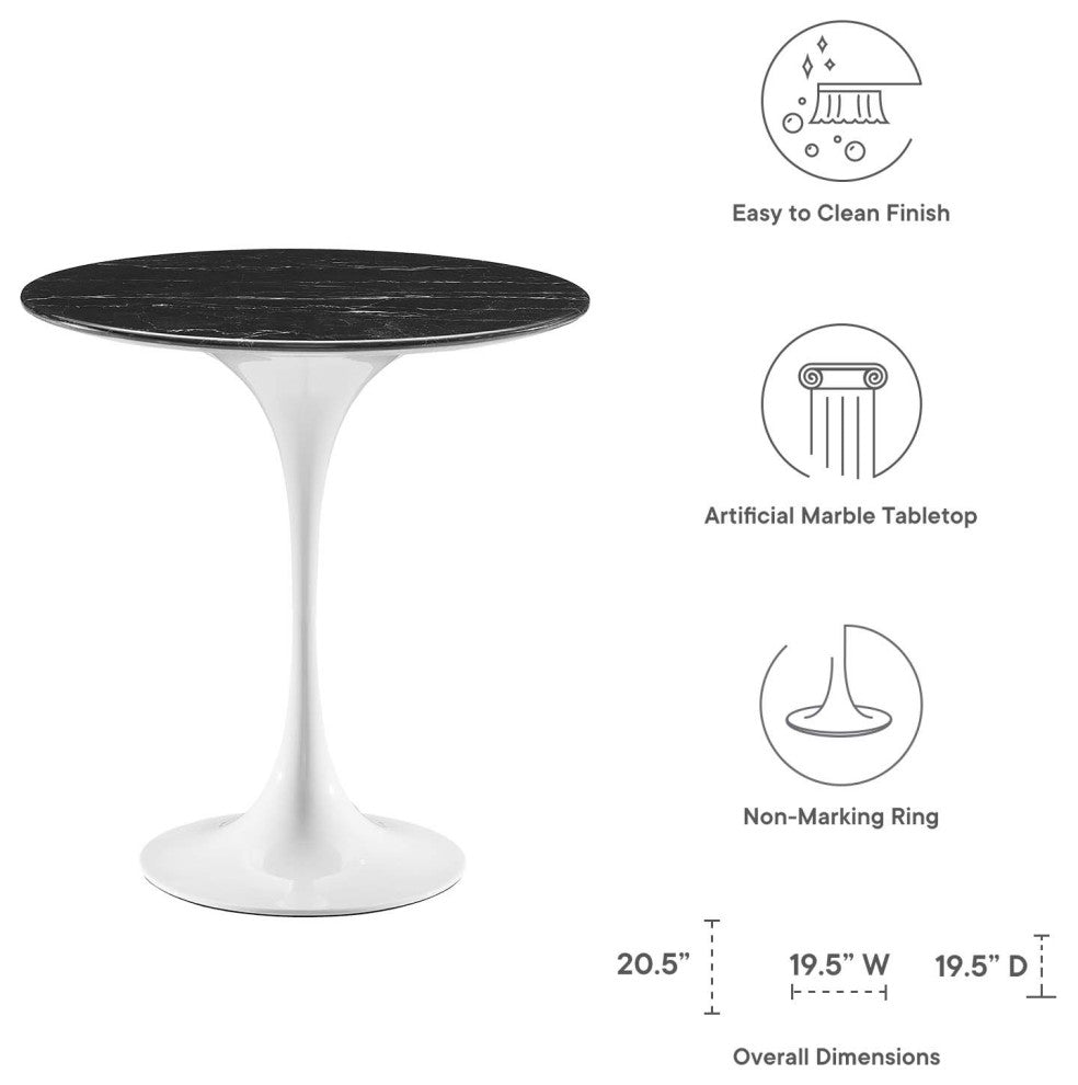 Sofa Side Table, Round, Black White, Artificial Marble, Metal, Modern