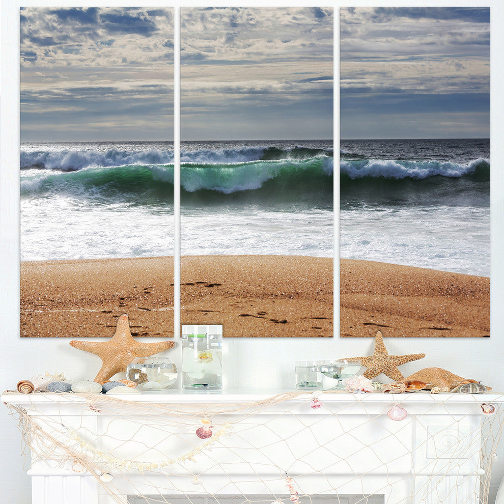 "Large Blue Waves and Blue Sky" Metal Wall Art, 3 Panels, 36"x28"