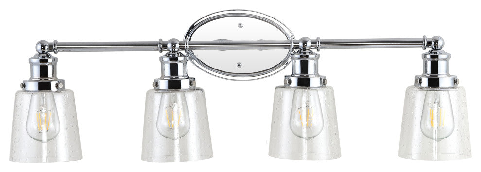 Beverly 31.75" 4-Light Iron/Seeded Glass Cottage LED Vanity Light, Chrome