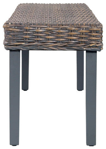 vidaXL Solid Mango Wood Bench 43.3" Gray Natural Kubu Rattan Lounge Seating
