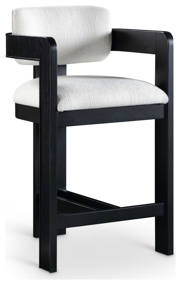 Sacha Upholstered Bar and Counter Stool, Cream, Linen Textured Fabric, Black