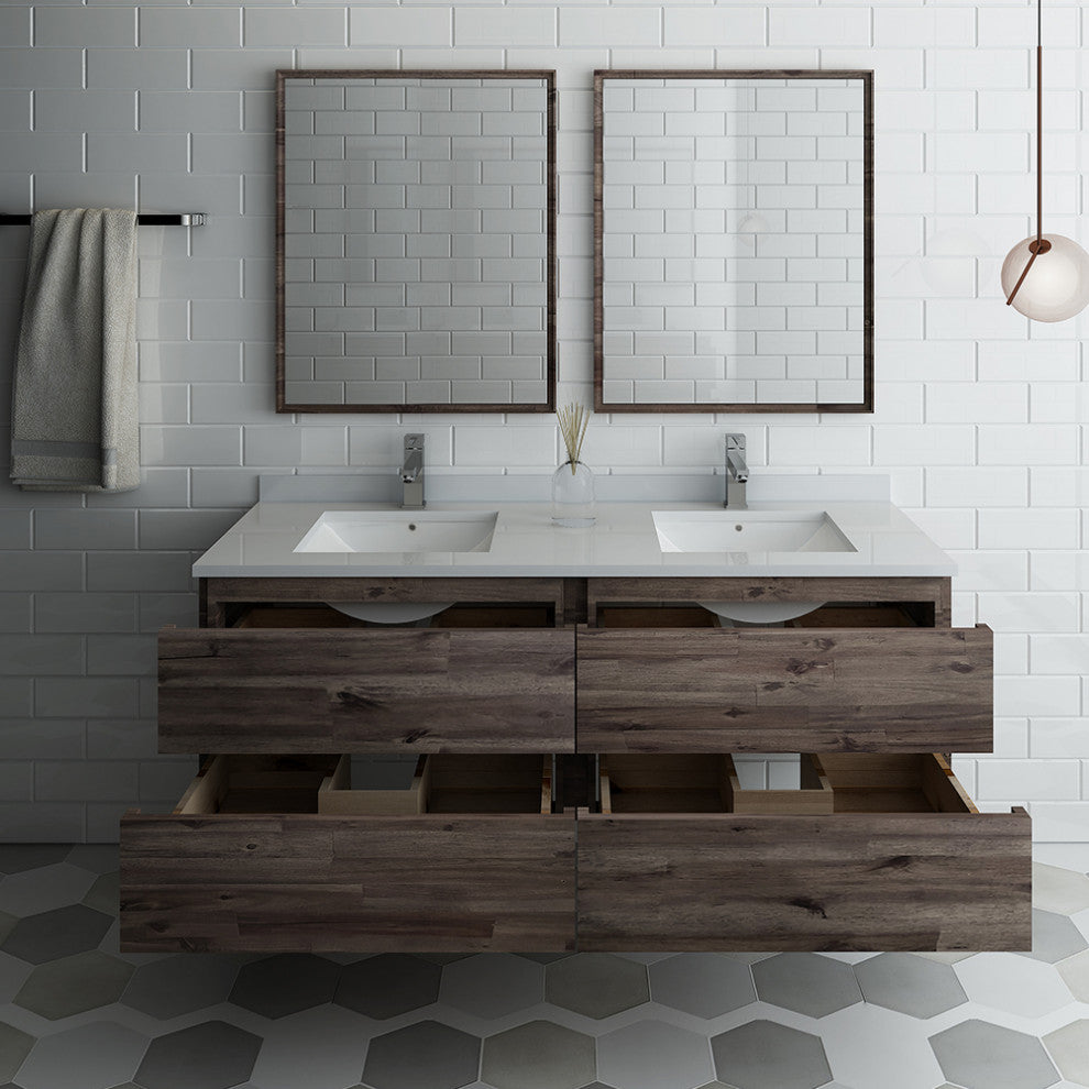 Formosa Wall Hung Double Sink Modern Bathroom Vanity With Mirrors, 60"