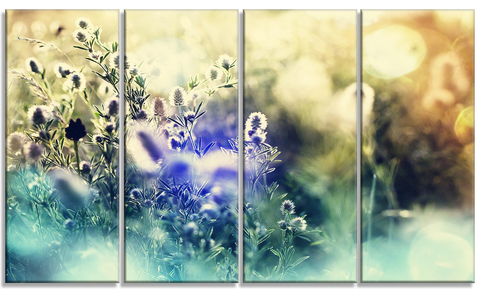 Blue Mountain Meadow Flowers, Floral Canvas Art Print, 48"x28", 4 Panels