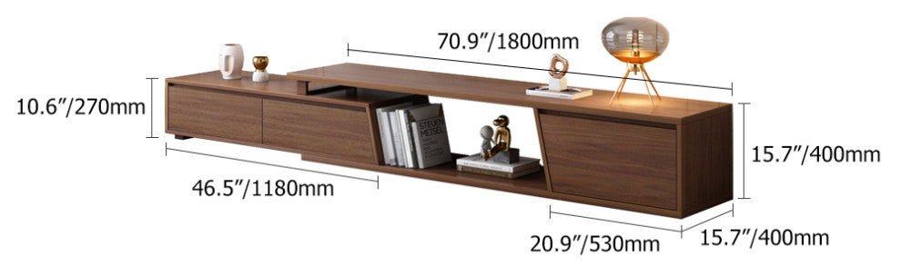 Fero Minimalist Walnut Rectangle Extendable TV Stand With 3 Drawers Up to 120", Walnut