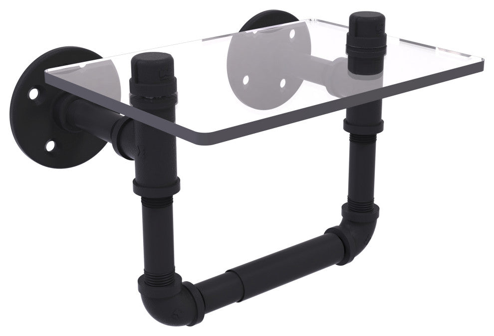 Pipeline Toilet Tissue Holder with Glass Shelf, Matte Black