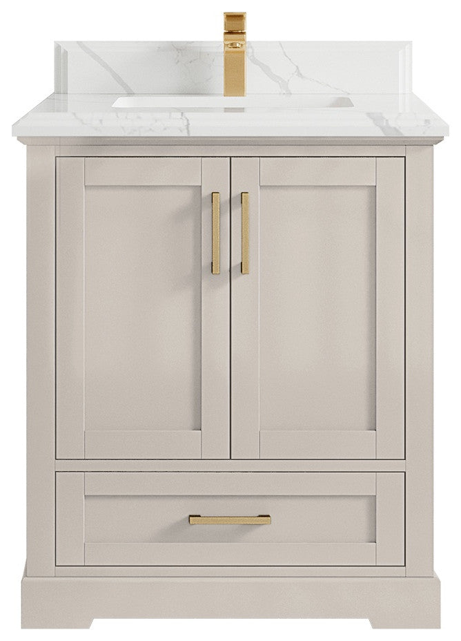 Boston 30" Single Sink Bath Vanity in Fine Grain 1.5" Calacatta Laza