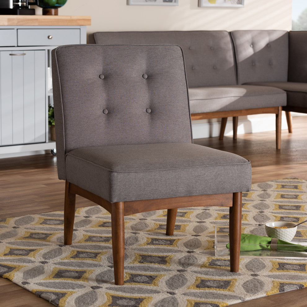 Marleen Mid-Century Modern Gray Fabric Wood Dining Chair