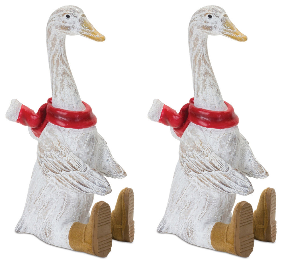 Winter Goose Figurine With Boots, Set of 2