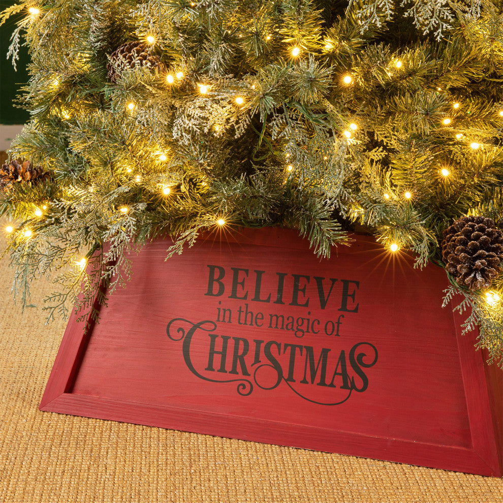 Red Trapezoid "Believe in the Magic" Christmas Tree Collar, 32"x32"