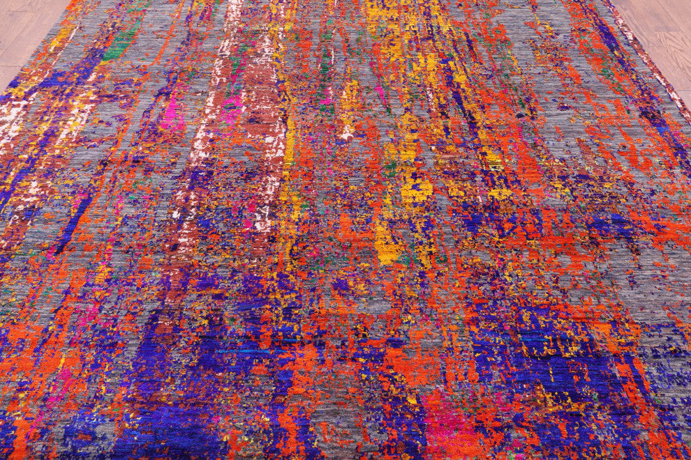 8' 10" X 12' 5" Modern Wool & Silk Handmade Rug - Q13489