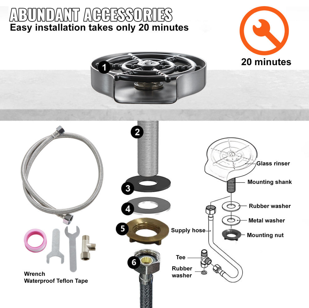 VEVOR Glass Rinser 10-Hole 360Â° Rotating Stainless Steel Washer ABS Cup Holder