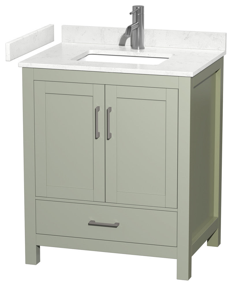 Sheffield 30" Light Green SGL Vanity, Carrara Cult. Marble Top, Sq Sink