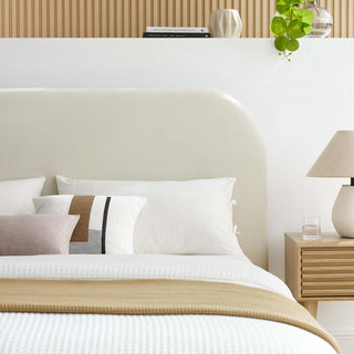 Keynote Performance Velvet Curved King Platform Bed, Alabaster