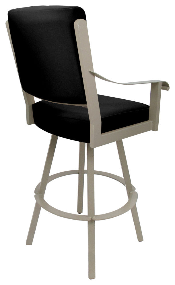 Leather Swivel Metal Bar Stool - Memphis on Warren Base, Black Leather on Beige, 30"