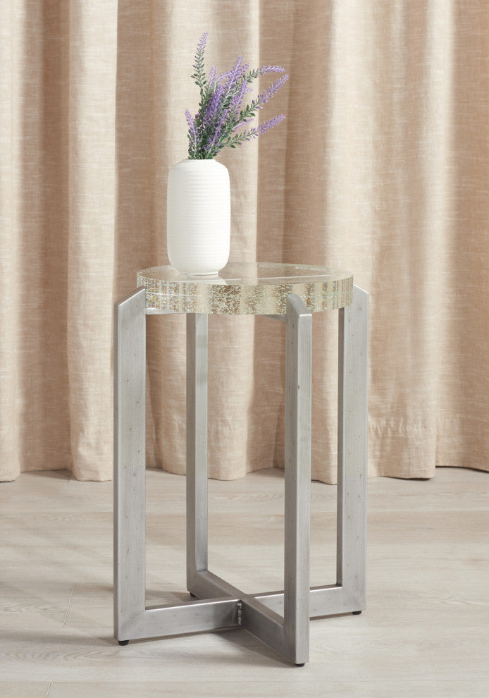 Safavieh Couture Pixie Round Bubble Glass Accent Table, Silver/Clear