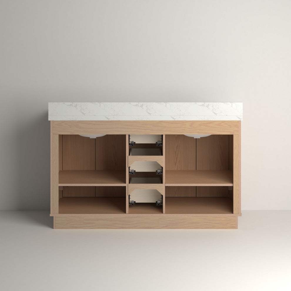 Kathryn Bathroom Vanity, Light Oak, 60", Double Sink, Freestanding