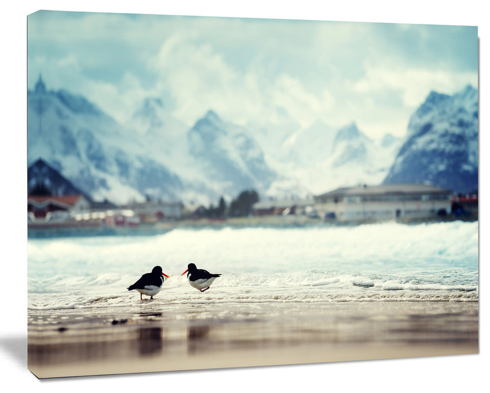 Birds and Mountain Peak, Seashore Wall Art on Canvas, 40"x30"