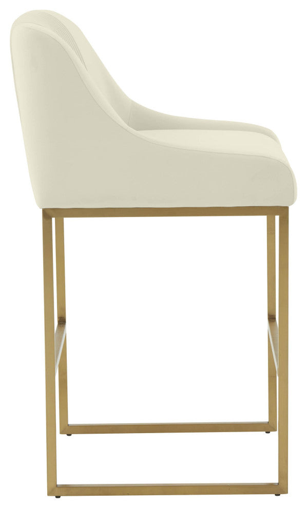 Lisa Pleated Velvet Counter Stool, Cream