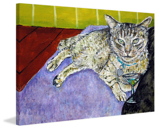 "Cat Martini" Painting Print on Wrapped Canvas, 30"x20"