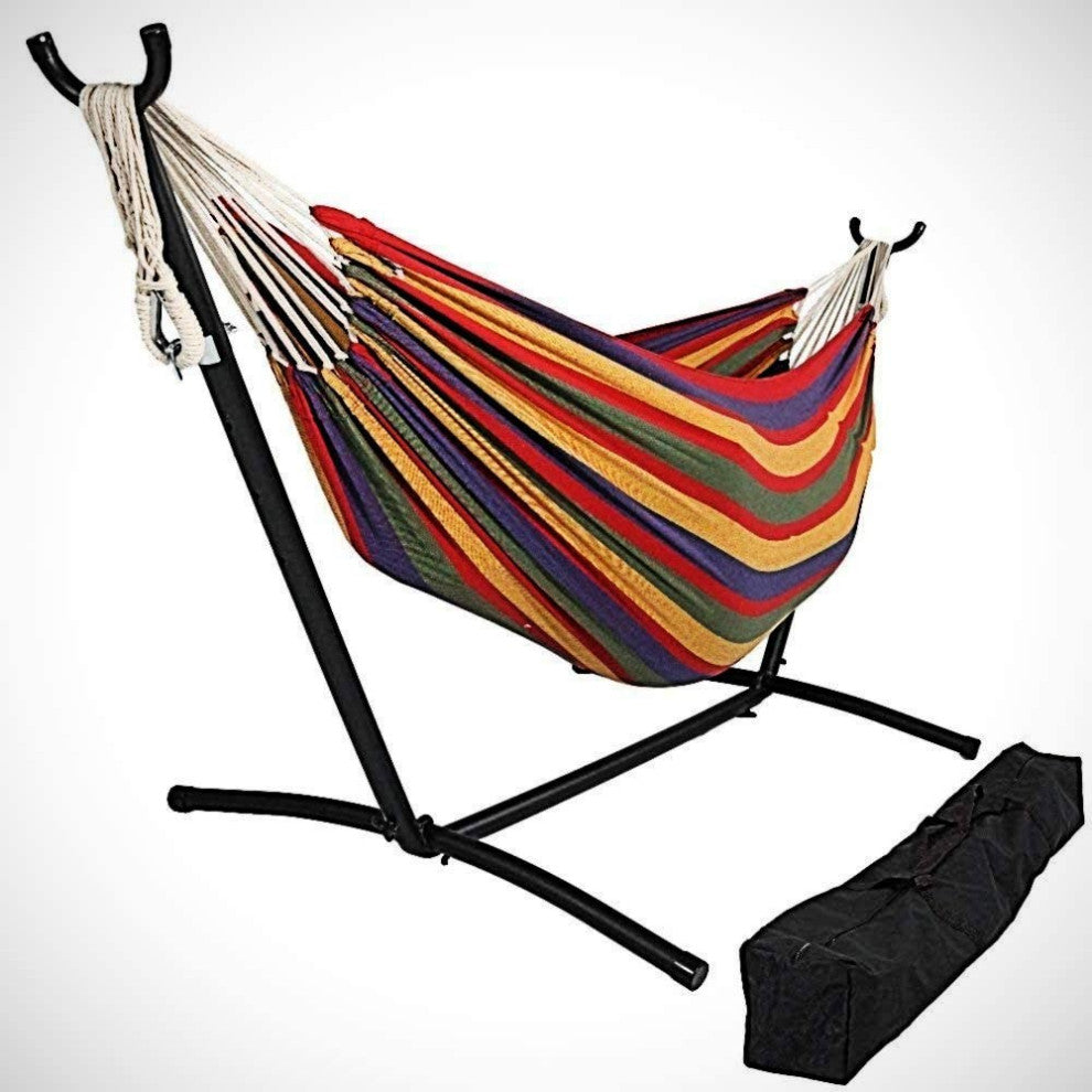 HomeRoots Regatta Stripe Classic 2 Person Hammock With Stand