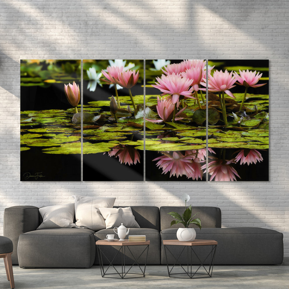 "Victoria Regia" Oversized Frameless Reverse Printed Tempered Art Glass Set