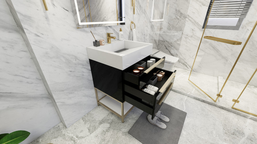 Madison 24" Freestanding Vanity with Reinforced Acrylic Sink, High Gloss Black
