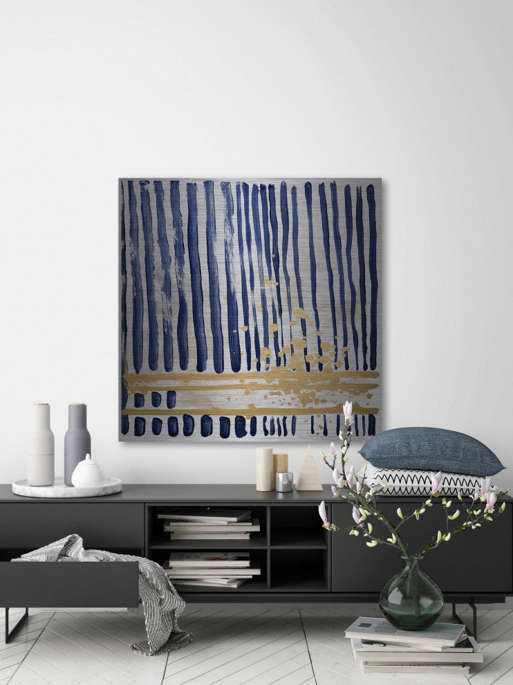 "Blue Verticals" Painting Print on Brushed Aluminum, 48"x48"