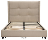 Queen Bed With Integrated Footboard Storage Unit and Accent Wings, Sand Fabric