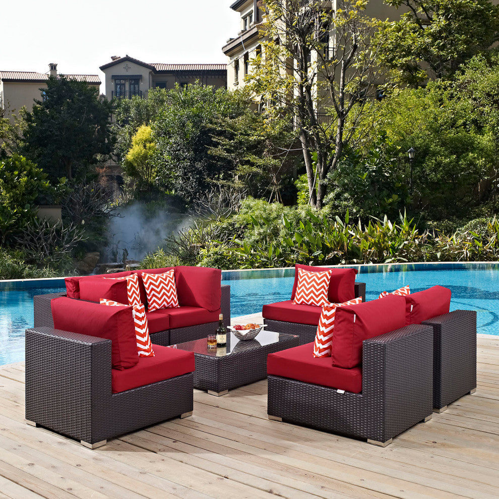 Espresso Red Convene 7 Piece Outdoor Patio Sectional Set