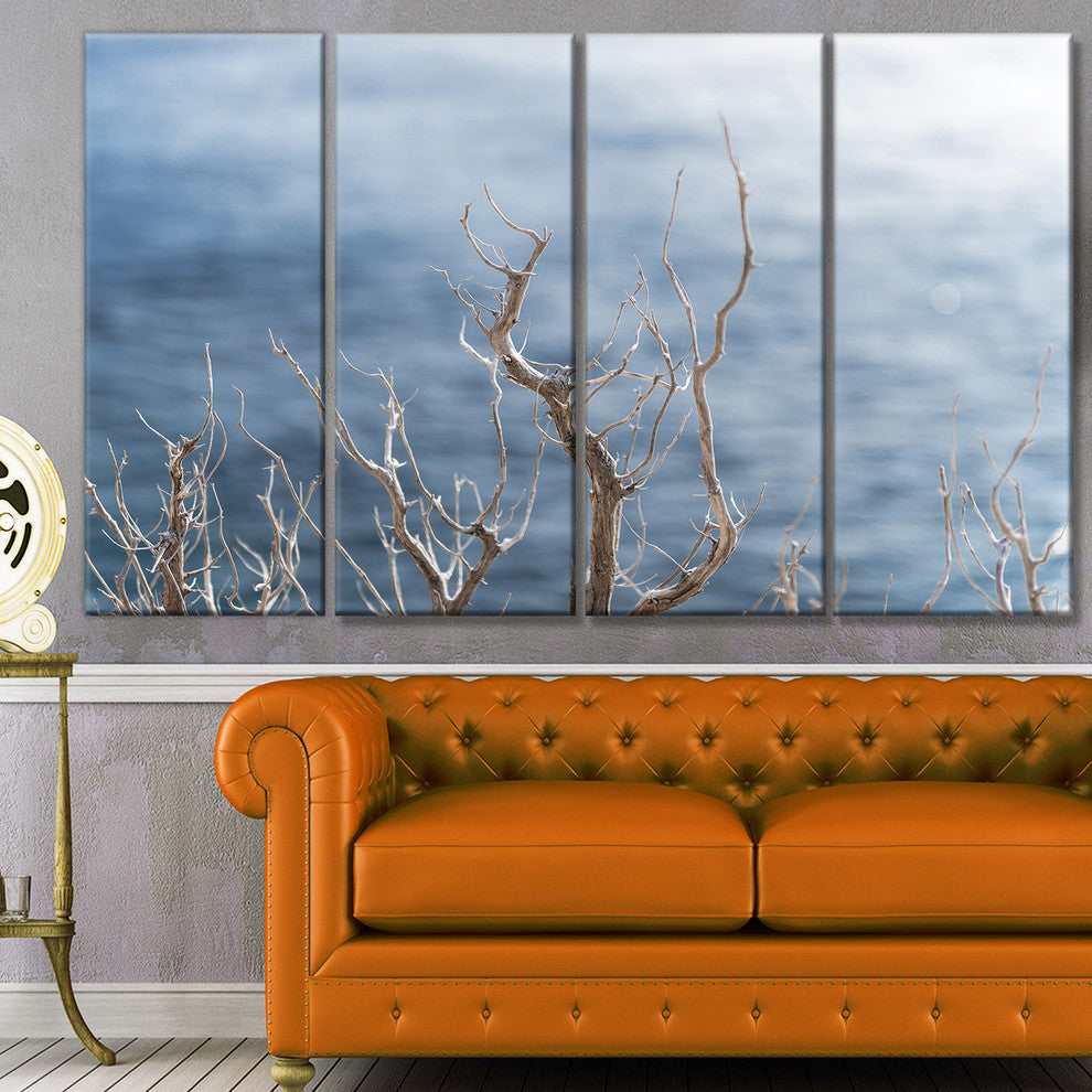 Leafless Winter Branches, Landscape Canvas Art Print, 48"x28", 4 Panels