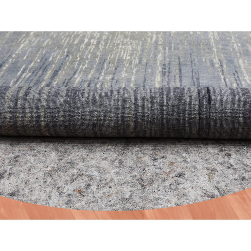 Blue/Gray Hand Knotted Modern Ombre Pure Wool Round Oriental Rug, 12'1"x12'2"