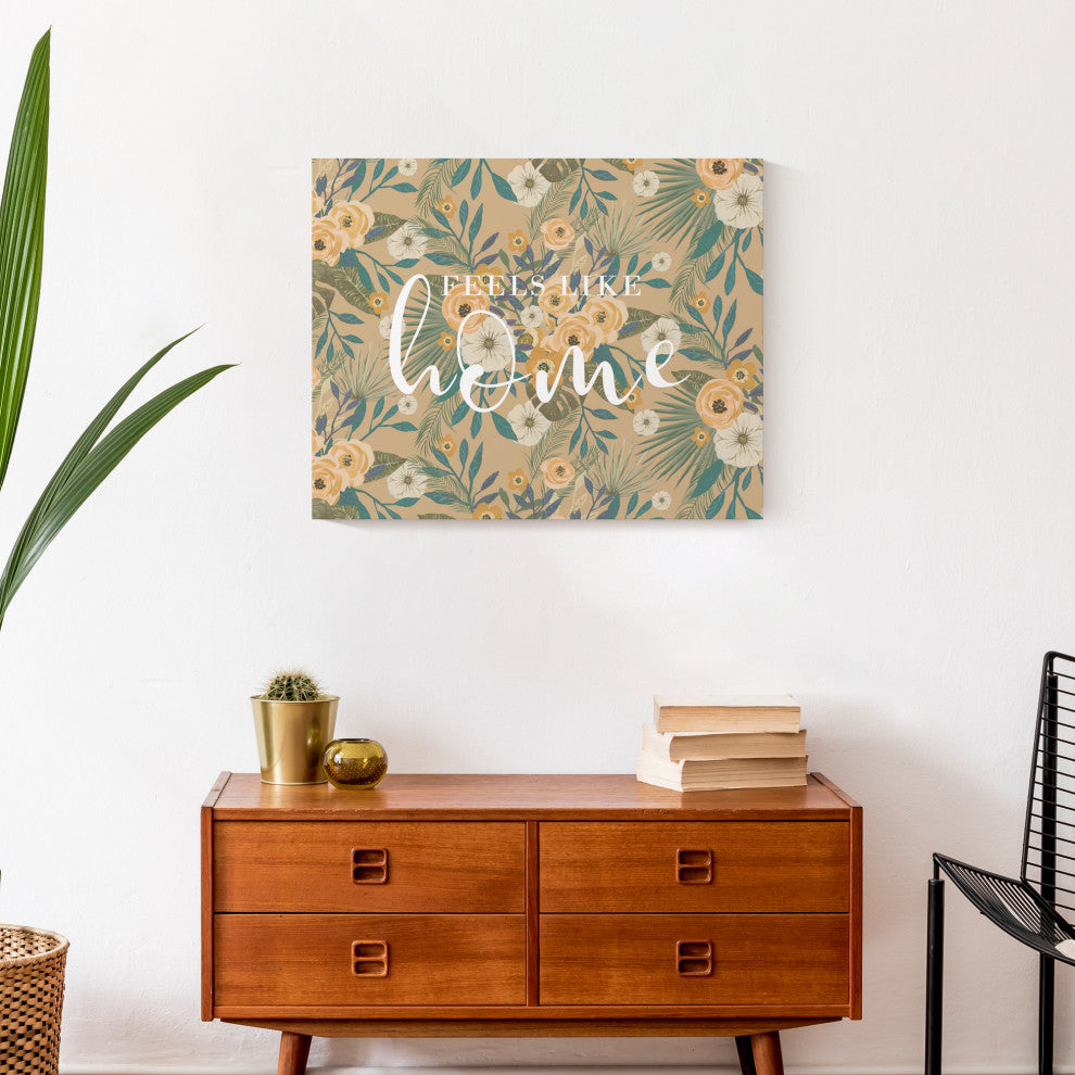 Feels Like Home Beige Tropical Floral 20x16 Canvas Wall Art