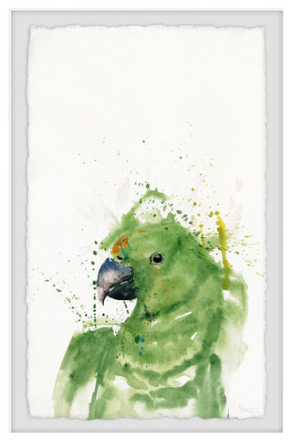 "Green Parrot" Framed Painting Print, 12"x18"