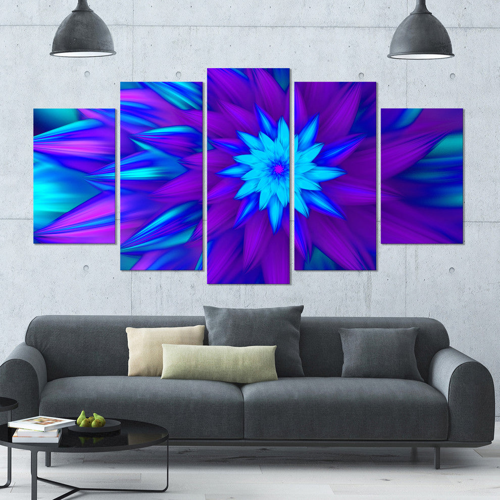 Dance of Blue Flower Petals, Large Floral Canvas Art Print, 60"x32", 5 Panels