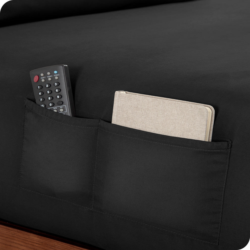 Fitted Dual Pocket Bottom Sheet 1800 Microfiber Ultra-Soft, Black, Queen