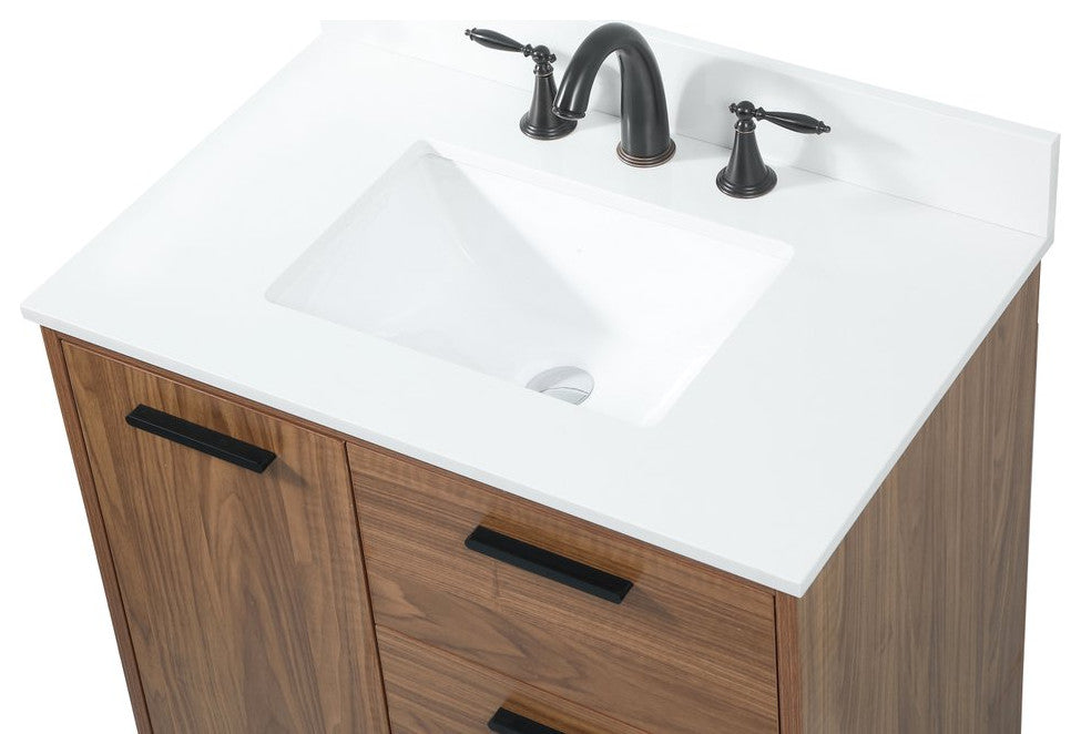 Home Living Modern Natural Oak-Light Bathroom Vanity, Walnut Brown, 30"