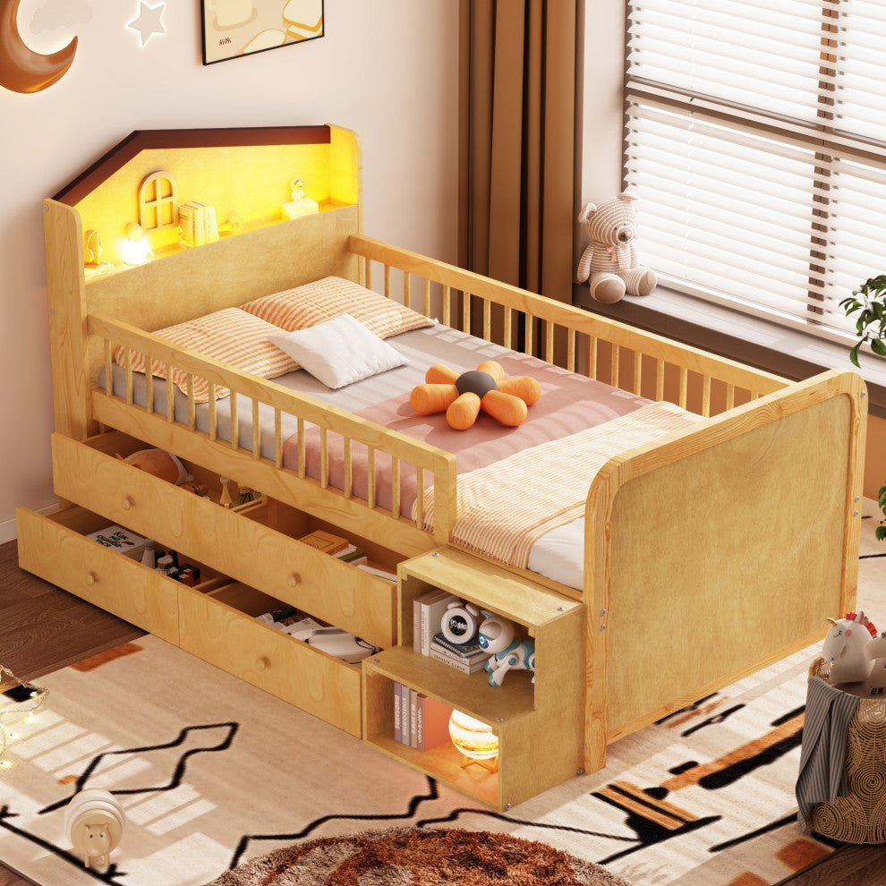 Gewnee Low Loft Bed with LED Lights