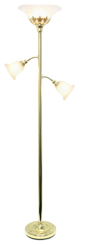 Elegant Designs 3 Light Floor Lamp With Scalloped Glass Shades, Gold