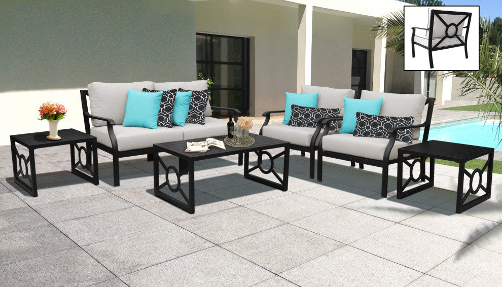 kathy ireland Madison Ave. 7 Piece Aluminum Patio Furniture Set 07d, Almond