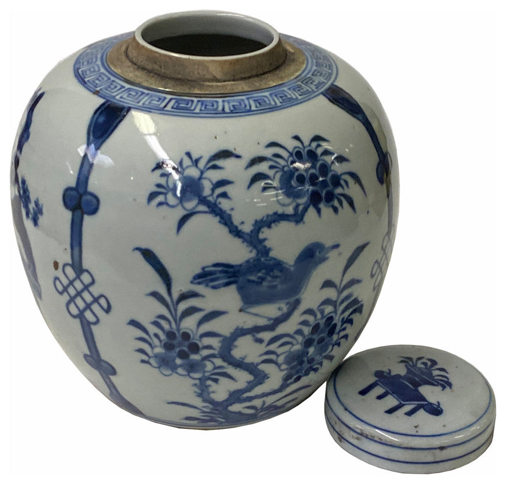 Hand-paint Family Graphic Blue White Porcelain Ginger Jar Hws1747