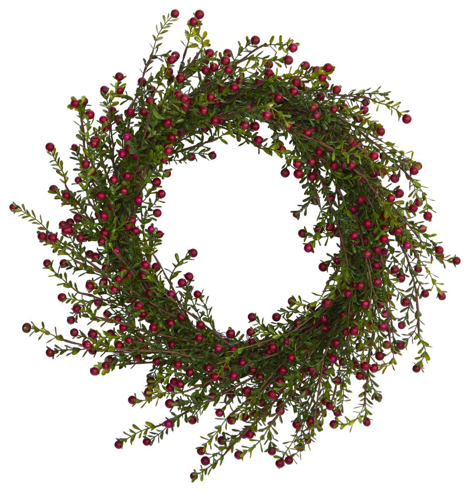 Nearly Natural 20ï¿½ Boxwood and Berries Artificial Wreath