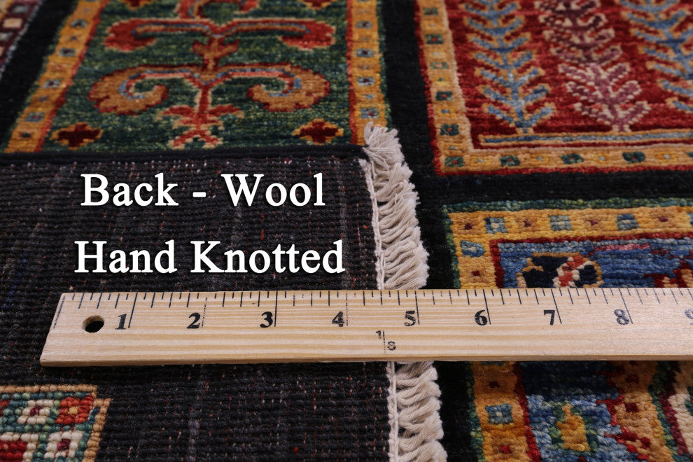 2' 8" X 6' 5" Persian Garden Design Black Handmade Wool Runner Rug Q10695
