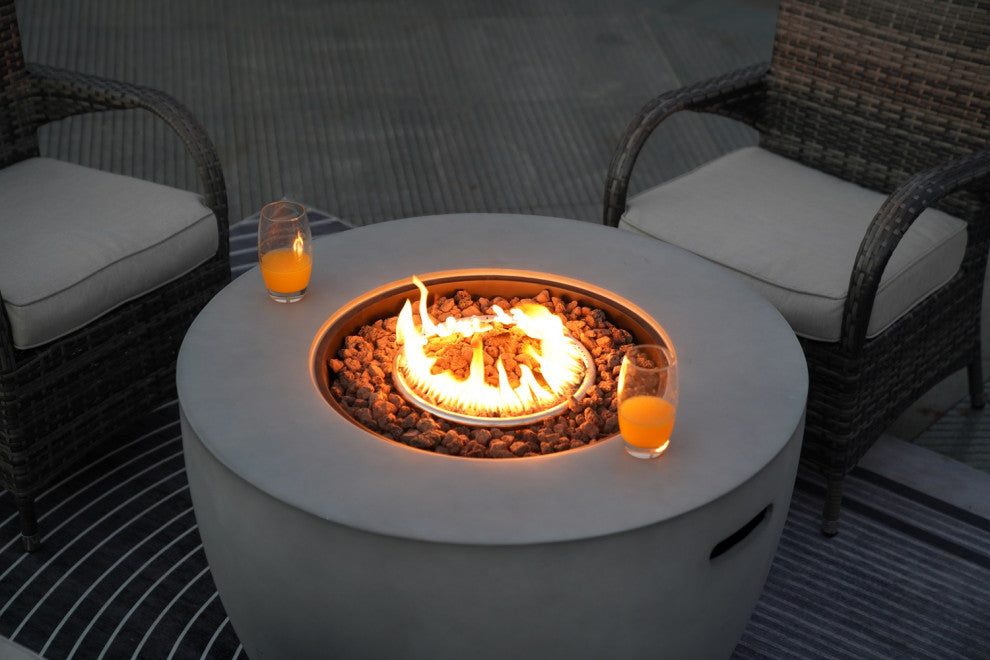 Patio Wood Coating Propane Fire Pit Table with Cushioned Chairs, Bowl