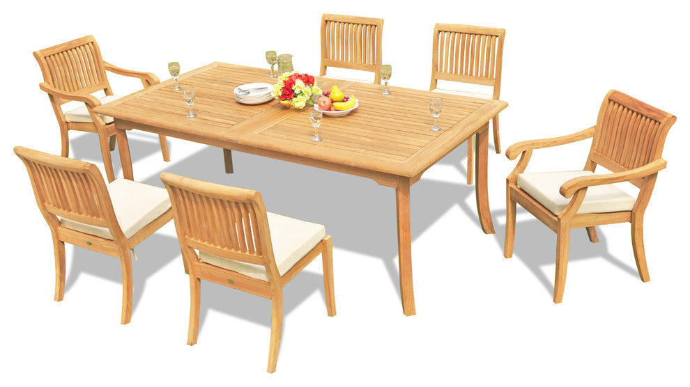 7-Piece Outdoor Teak Dining Set: 83" Rectangle Table, 6 Arbor Stacking Chairs