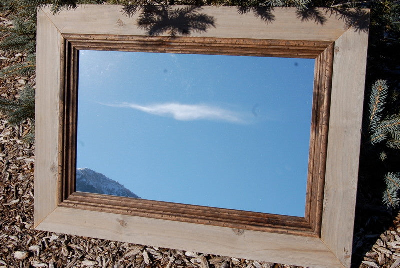 Rustic Mirror Cabin Mirror With Deep Alder Stepped Molding, 18x22