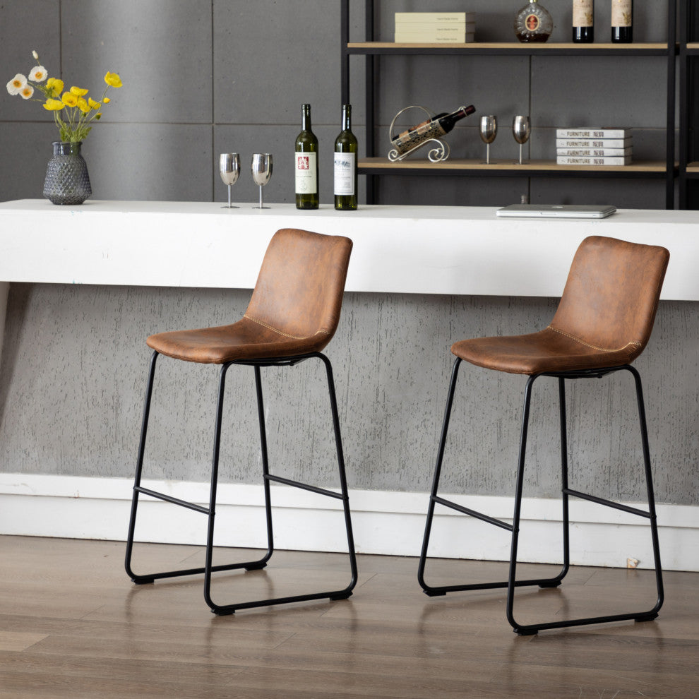 Home Beyond Synthetic Leather Dining Chairs Armless, Set of 2, Brown