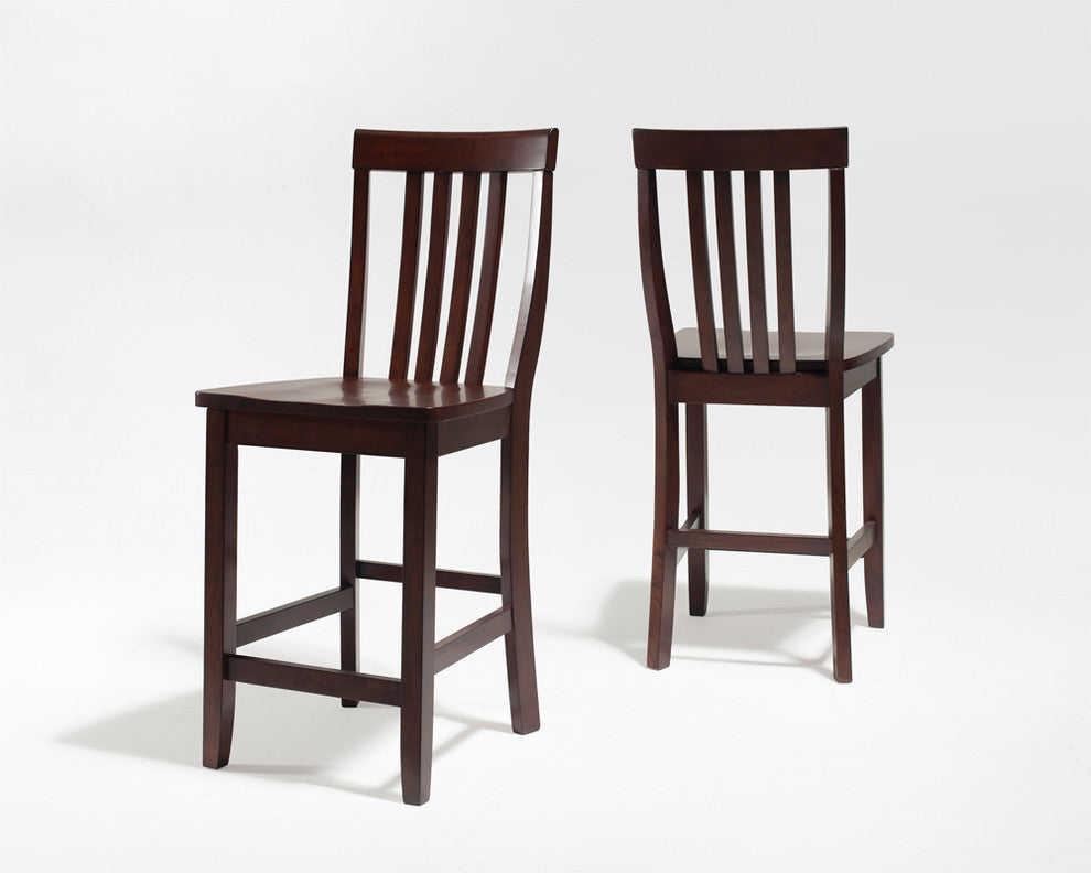 School House Barstool, Vintage Mahogany, 24" Seat Height, Set of 2