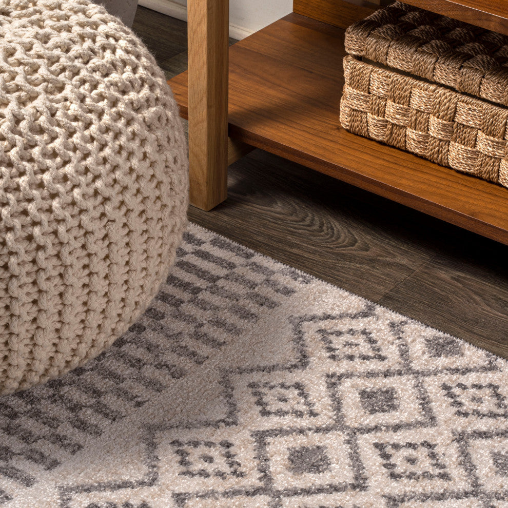 Ifrane Berber Geometric Stripe Runner Rug, Cream/Gray, 4x6