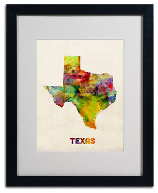 'Texas Map' Matted Framed Canvas Art by Michael Tompsett