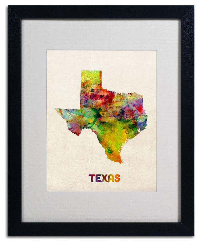 'Texas Map' Matted Framed Canvas Art by Michael Tompsett